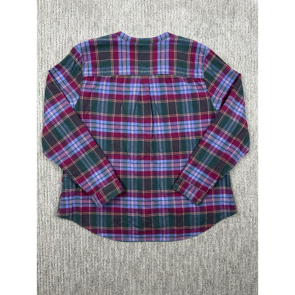 LL Bean Flannel Plaid Shirt Relaxed Fit Womens XL Green Purple Cabincore - Picture 9 of 11